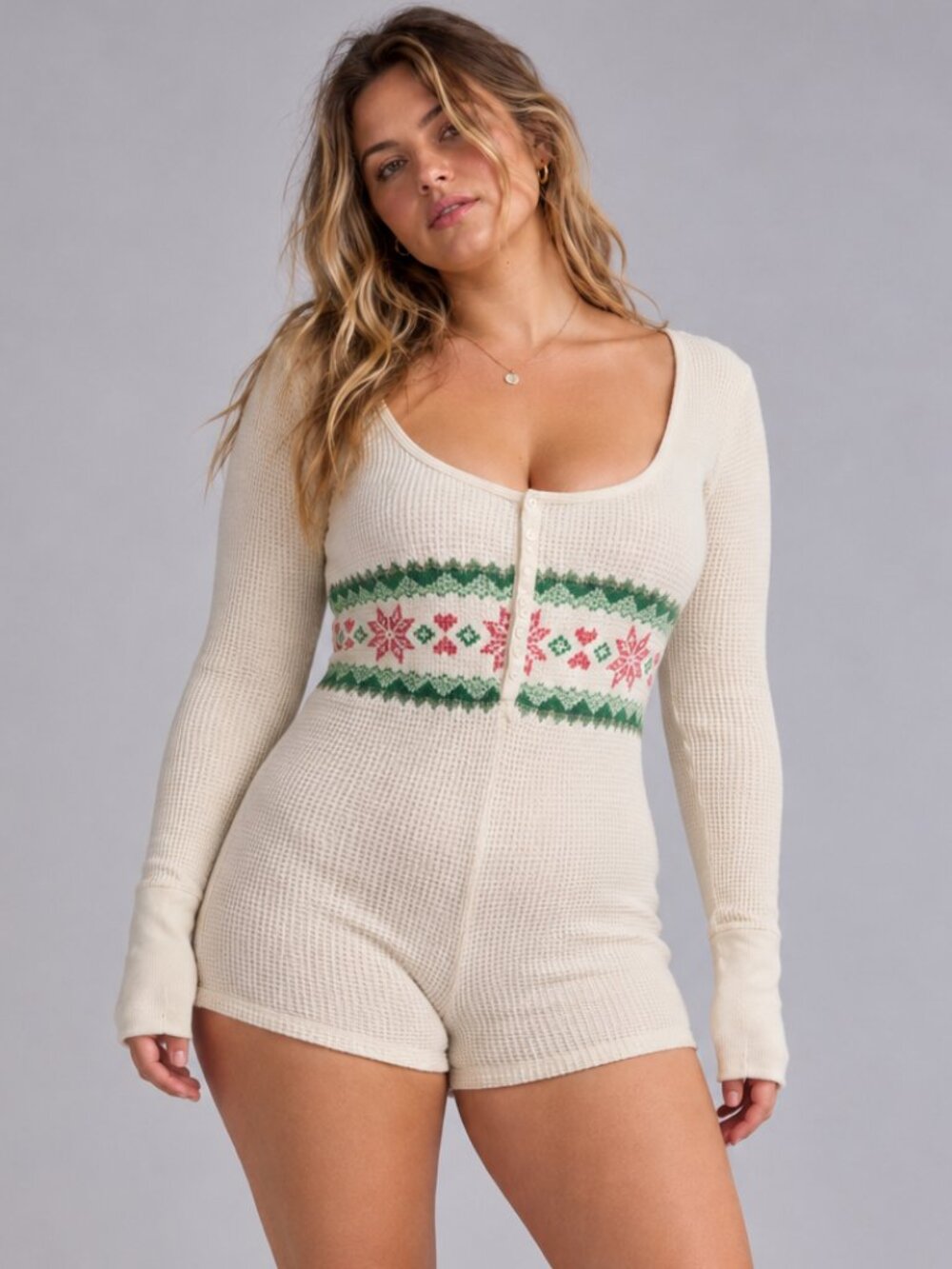 Urban Outfitters Out From Under Lounge Around Waffle Knit Fair Isle Romper